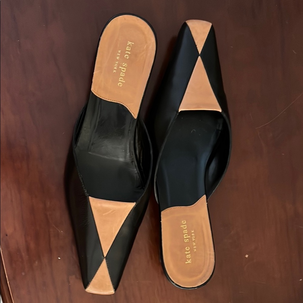 Kate Spade Black and Tan Geometric Mules